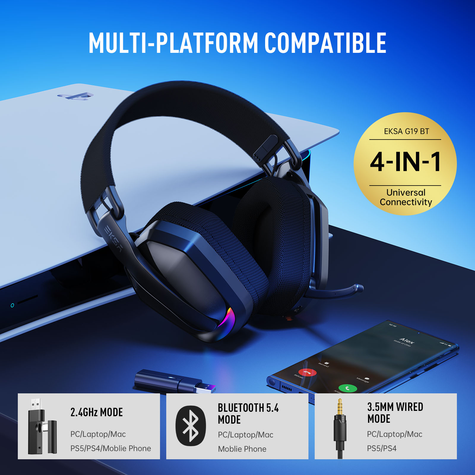 EKSA G19BT 2.4GHz Kablosuz Oyu - Gaming Headset Rgb incelemesi ve fiyatı